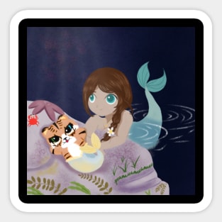 Mermaid and tiger flounder Sticker